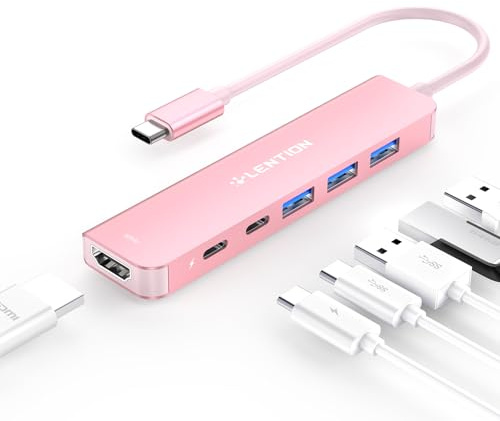 LENTION USB C Hub 100W PD Aufladung, 4K@60Hz HDMI, 3 USB 3.0, USB-C Datei | Stabiler Treiber 3.0 Adapter Multiport für MacBook Neo, iPhone 17/16/15 Serie, macOS/iPadOS, Windows, ChromeOS - Roségold