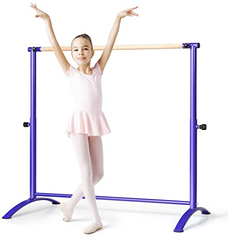 GOFLAME Ballet Barre Portable, 51” Freestanding Dancing Bar with 4-Position Adjustable Height for Kids & Adults, Fitness Stretching Bar with Foot pads for Home, Gym, Dance Room, Easy Assembly (Purple)