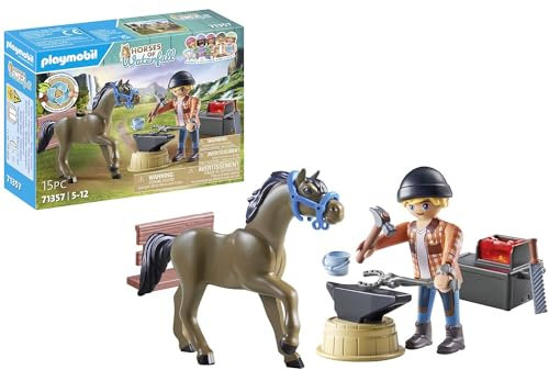 PLAYMOBIL Horses of Waterfall 71357 Hufschmied Ben & Achilles, interaktive Pferdepflege auf der Waterfall Ranch, nachhaltiges Spielzeug für Kinder ab 5 Jahren