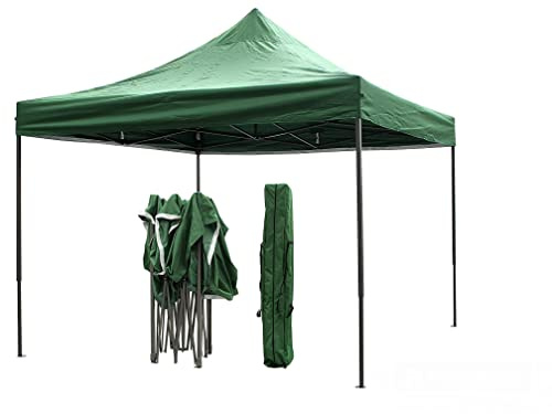 Gazebo 3 x 3 metri Pieghevole Tessuto Poliestere Impermeabile Struttura in Metallo Richiudibile a Fisarmonica Tendone Portatile Fiera Mercato Giardino Esterno + Sacca per Trasporto Verde