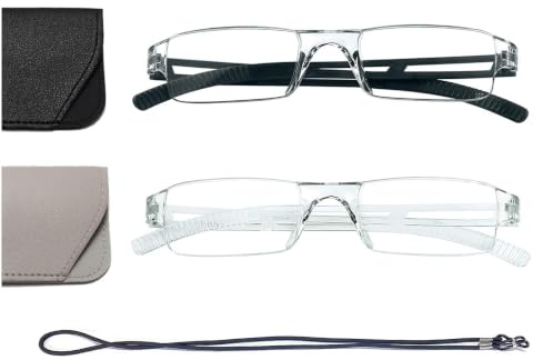 Hubeye 2 Paia Occhiali da lettura Ultraleggeri Montatura Trasparente Anti luce blu con Custodia in Pelle per Uomo e Donna 1.50