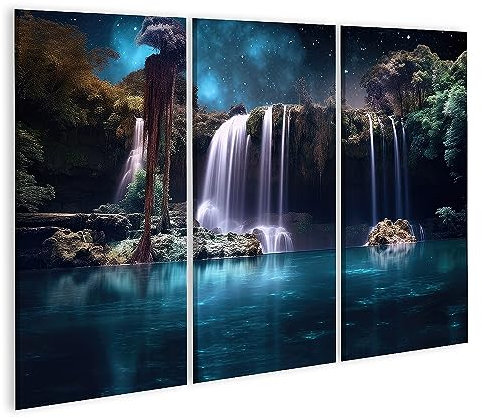 islandburner Bild auf Leinwand Schönheit Wasserfall Beleuchtet Ätherisches Glühen Mondlicht Erfahrung Bezaubern Bilder Wandbilder Poster JDCK-3P