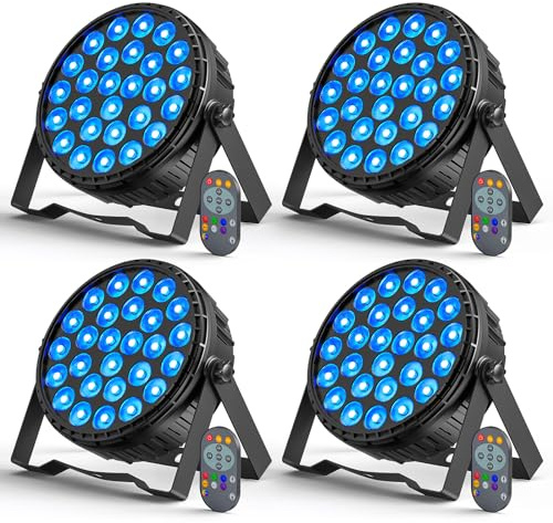 Ukfog 4PCS 216W LED Par Scheinwerfer, 27 x 8W RGBW LED Par Strahler DMX Discolicht mit Fernbedienung 6 Modi Effektstrahler Partylicht für DJ, Party, Show, Weihnachten, Halloween, Hochzeit