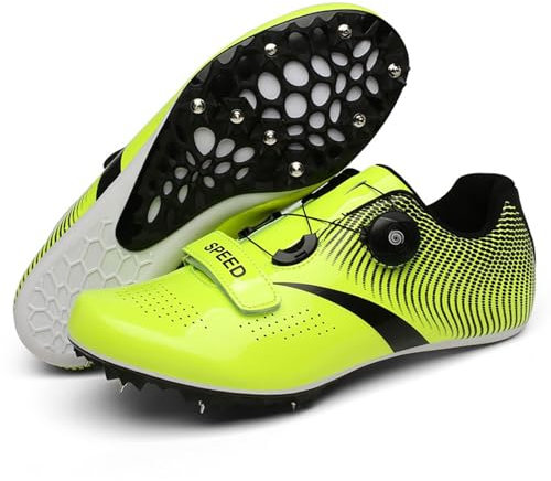GoldeneAmeisen Leichtathletik-Lauf-Spike-Schuh, Unisex, Mit Spikes, Atmungsaktive Leichte, Rutschfeste, Lace Up, Für Männer, Frauen, Jungen und Mädchen, Gelb, 37 EU