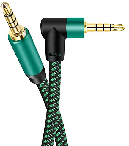OVGCYG Aux Cable 3.5mm Audio Mic Lead 90 Degree 4-Pole TRRS Male to Male Lead Headphone Mini Jack Stereo Cord Compatible with Car Aux Microphone Headset Earphone Speaker Xbox PC TV MP3 (0.5M)