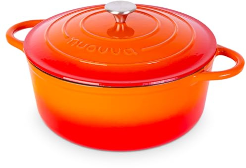 Gusseisen Dutch Oven mit Deckel – Emaille-Schmortopf mit Antihaft, Ofenfest – Orange, 6.9 Liter, 30 cm – von Nuovva