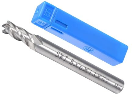 CoCud 4-Flute Spiral End Mill Bits, 5mm Diameter 13mm Length, High Speed Steel Straight Milling Cutter with Storage Case- (Applications: for Plywood Hardwood Plastic),