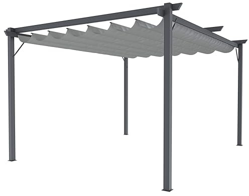 Gazebo Pergola 3 x 3 M Pergolato Con Telo Grigio Impermeabile Retrattile Richiudibile Struttura In Acciaio Per Giardino Terrazzo Piscina Esterno Fiere Campeggio Design Elegante Moderno