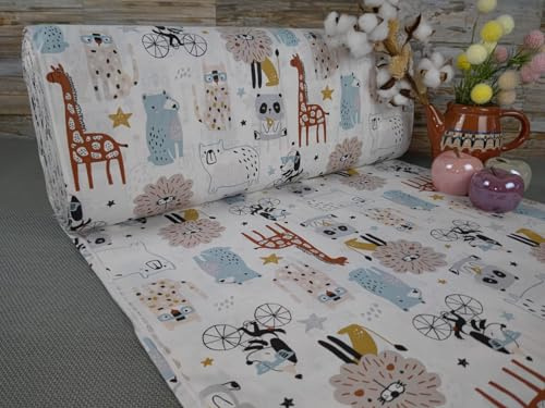 240cm Breit Meterware ab 50cm Popeline Baumwolle Stoff Baumwollstoff Kinderstoffe Stoffe Giraffe Kaninchen Katze Babystoffe Stoffe Ranforce Bastelstoff ÖKO-TEX VP0K036 (Giraffe/Bär)