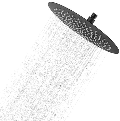 YKUKIZEE 8 Inch Black Rain Shower Head Rainfall Round High Pressure Matt | 304 Stainless Steel, 20 cm Fixed Waterfall Shower Head Overhead, for Bathroom, Shower Room