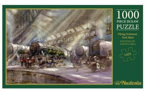 Nauticalia Flying Scotsman York Shed Painting by David Bell, Historical Landscape Challenging 1000 Piece Jigsaw Puzzle for Adults