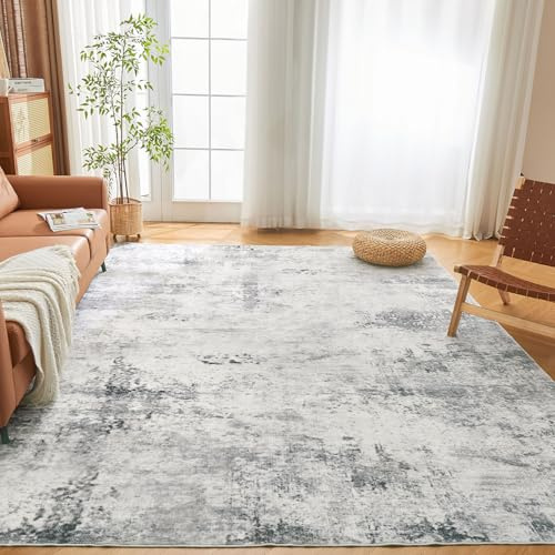 Teppich 152 x 213cm,Waschbarer Modern Abstrakt Wohnzimmer Teppisch,Grau | Große Teppiche, Großer Carpet rutschfest, für Schlafzimmer, Esszimmer, Büro