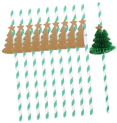 NAMOARLY 10 Stück Weihnachts Papierstrohhalme Grün Wabenform Einweg Trinkhalme Party Deko Für Getränke Familie Und Feier