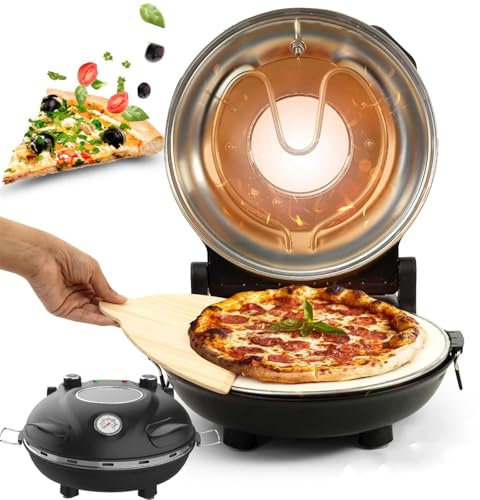 Electric Pizza Maker, Nonstick Pizza Oven with Adjustable Temperature, Rapid Heating Up To 420°C, Perfect for Pancake/Quesadillas/Cookies,Black