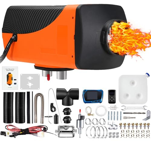 CASEGO Diesel Heater 2/5/8KW 12V-24V Low Fuel Consumption Diesel Air Heater Low Noise, Fast Heating Defrost Defog for Campers, Truck, Trailer, RV (Orange 8kw)
