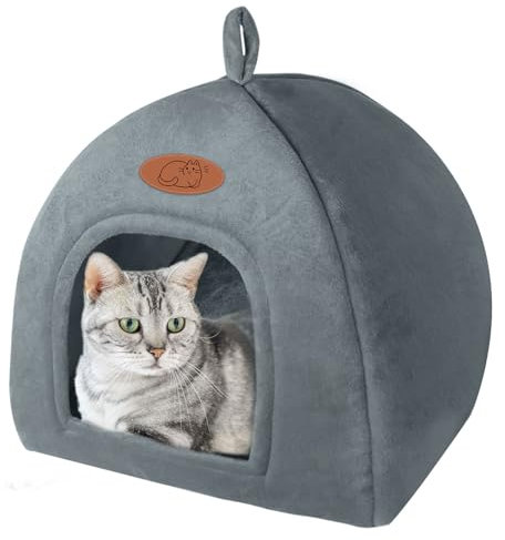 Katzenhöhle Katzenbett Katzen Waschbare Halbgeschlossen Katzenzelt Katzenkorb katzenhäuschen Betten für Katzen,Welpen, Kaninchen und andere Haustiere,dunkelgrau(37x36.5x33cm)