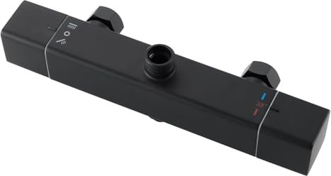 Ulytid Grifo Ducha Termostatico de 2 Salidas, Salida Superior 3/4 BSP(26.4mm) y Salida Inferior 1/2 BSP(21mm), Grifo Termostatico Ducha Pared, Forma Cuadrado, Acabado Negro