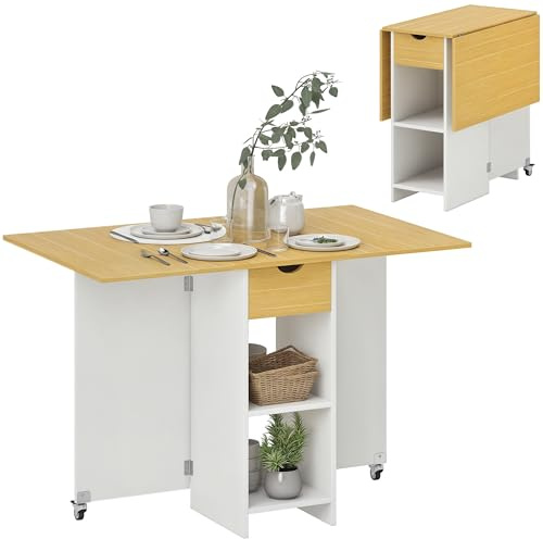 HOMCOM Tavolo da Pranzo Pieghevole Tavolo a Ribalta 114.5x70x75 cm Rovere