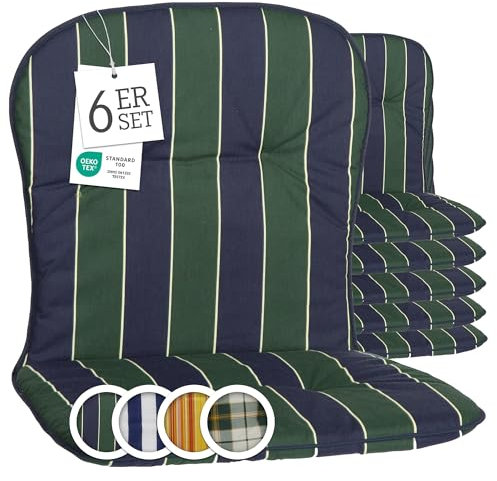 Beo Gartenstuhl-Auflagen Kos Niedriglehner 80x44 cm, 6er Set | Waschbare, UV-beständige Sitz-Kissen | Atmungsaktive Polster-Auflagen nach Öko-Tex Standard | Blau-Grün gestreift | Made in EU