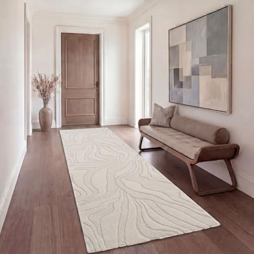 TT Home Wohnzimmer Teppich Esszimmer Kurzflor Japandi Skandinavisch Boho Design Panglao Abstrakt Soft-Touch Hoch-Tief-Effekt, Größe:80x150 cm