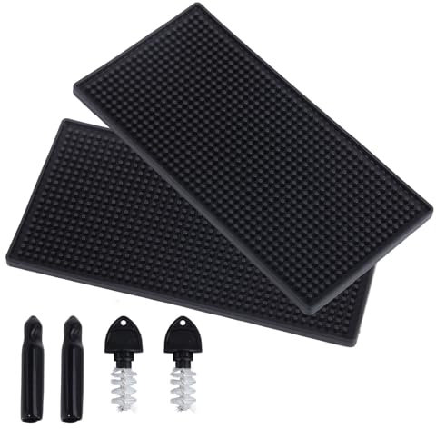 Ensemble de tapis de plateau d'égouttement de bière avec brosses de nettoyage et bouchons de bouteille en silicone, tapis de table rectangulaire antidérapant en PVC robuste pour karaoké, bar, café et