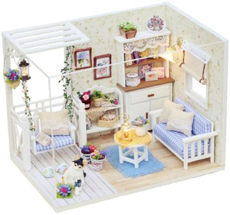 IMIKEYA Selbstgemacht Miniatur Holzhausmodell Mit Led Licht Kreativer Holzhausbausatz Für Kinder Und Erwachsene Bastelset Für Familie Und Geschenk Zu Weihnachten Und Geburtstag
