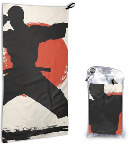 YKLJG Asciugamano assorbente con stampa karate da uomo, ad asciugatura rapida, con borsa in PVC, per sport, palestra, spa, 40 x 80 cm