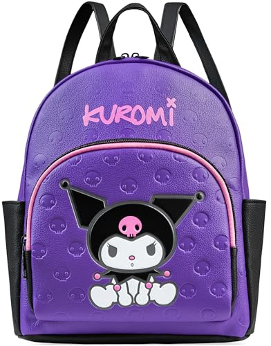 Hello Kitty Sanrio Kuromi Zaino Bambina Donna Adolescenti, Moda Pelle PU Borse a Zainetto Ragazza, Anime Regali per Lei (Viola Kuromi)