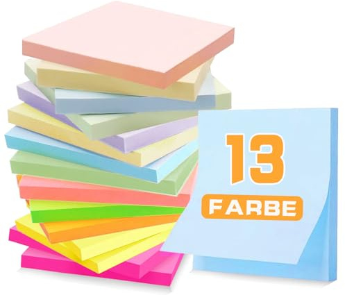 BAISEN 1050 Stück Haftnotizen Klebezettel - 76 x 76mm Sticky Notes, Selbstklebende Haftnotizzettel Klebezettel bunt zettel farbig Notizblöcke für Büro Haus, 1050 Blatt insgesamt 13 Farben
