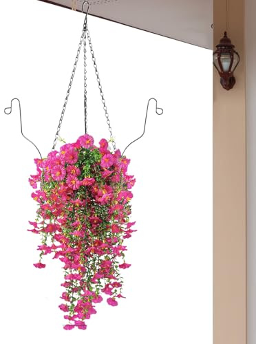 Artificial Fake Flowers Basket | Artificial Flowering Plants Hanging and Baskets – Outdoor Hanging Plant Decoration for Balcony Garden Hotel Wedding Dining Room Porch