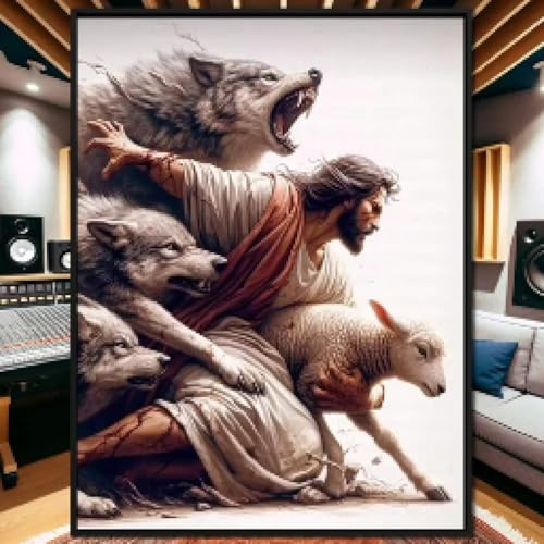 KEMEIQI Sacra Fede Religiosa Dio Gesù e Spirito Santo Dipinti su Tela Sacro Cuore Gesù Pastore Poster e Stampa Decorazione da Parete 50x100cm Senza Cornice