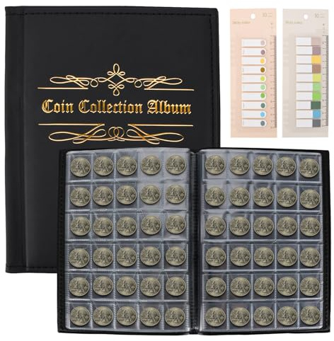 BBWELL Album per Monete da 480 Tasche,Raccoglitore Monete sotto I 27mm con 2 Etichette Indice,Griglia 30x32 mm,Album della Collezione di Monete,Penny Pocket per Collezionisti,Riporre Monete Euro