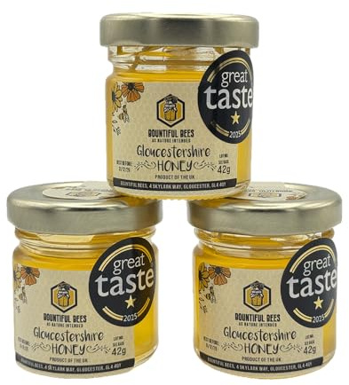 3 Pack of 42g Raw Honey Mini Jars – Award-Winning Gloucestershire Honey – 100% Natural, Unprocessed British Honey – Travel Size Jars Ideal for Gifting, Sampling or Everyday Use