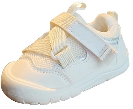 Chaussures d'apprentissage de la marche pour bébé garçon et fille - Chaussures de sport pour tout-petits - Semelle antidérapante - Légères et respirantes - Chaussures de course, Blanc., 17