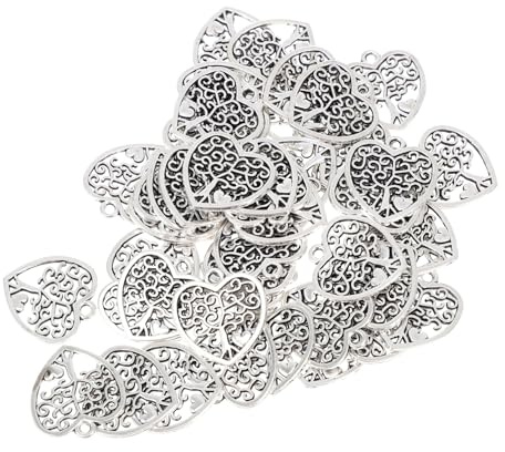 PLAFOPE 50 pezzi Ciondoli Albero della Vita in Lega Pendenti Forma di Albero con Design Traforato Cuore Accessori per Bomboniere e Creazioni Artigianali Finitura Argento Antico