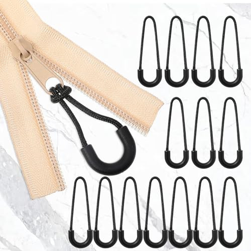 Nogeqi 20 Pcs Replacement Zipper Pull, Heavy Duty Zipper Pull Tab, U Shape Black Cord Extension for Backpack, Luggage, Jacket, Purse & Travel Cases