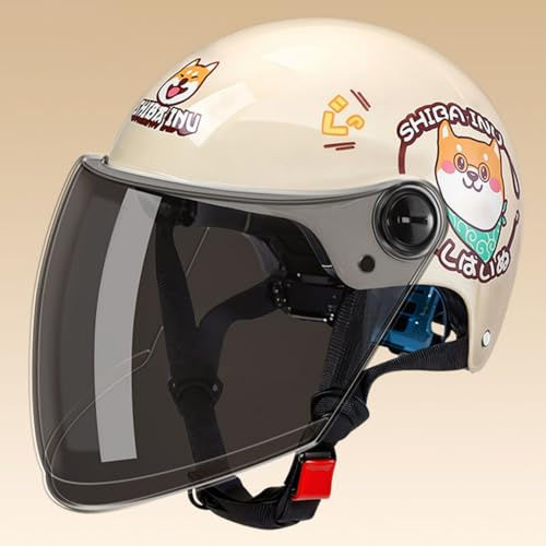 Casque De Moto Ouvert avec Visière Solaire pour Garçons Et Filles De 3 À 12 Ans, Casque Jet pour Enfants, Demi-Casque De Moto Homologué ECE 22.06 D,48-56cm