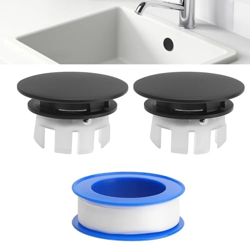 Ulluthu 2 PCS Cache de Trop-Plein d'Évier et Cuivre, Bouchon Trop Plein Lavabo, Anneau de Débordement D'évier, Couvercle de Trop-Plein avec Une Bobine de Ruban PTFE pour Salle de Bain et Cuisine