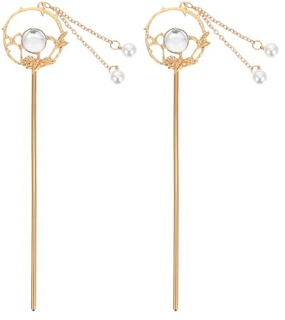 Healvian Forcine per Chioma Vintage Nappe di Strass Bastoncini Cinesi per Acconciature Eleganti Set 2 Pezzi per Matrimoni Cosplay e Uso Quotidiano
