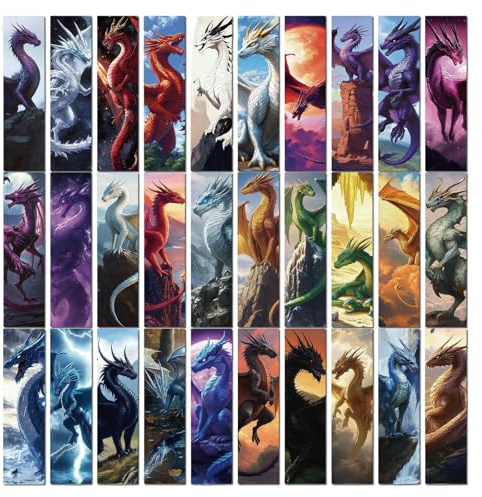 30 Stück Fantasy Lesezeichen Drache Set, Personalisiertes Viertem Flügel Papier Lesezeichen, Kreatives Lesezubehör, Ideal Geschenke für Bücherliebhaber Liebhaber