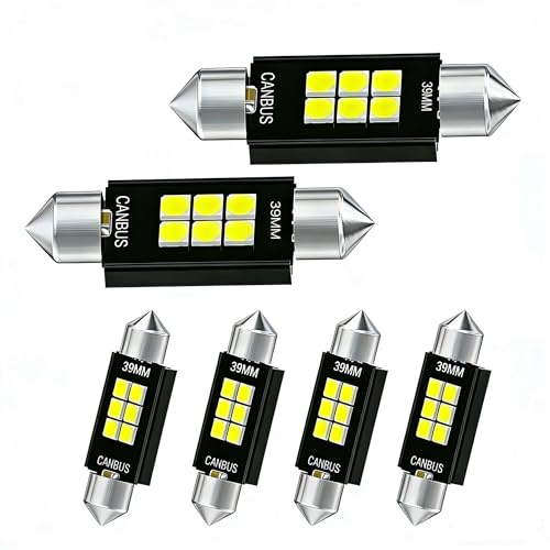Aestry 6 Stück Soffitte Birne, Canbus 12V DC 300LM 6000K Weiß Soffitte Glühbirnen Girlandenbirne Innenraumleuchten für Boot RV Camper Kofferraumlicht Landschaft (39-mm)