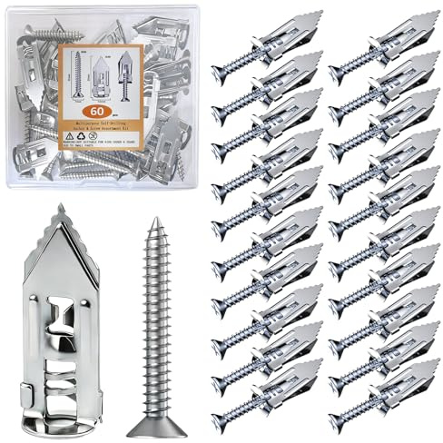 BIATOE 60Pcs Self Drilling Anchor Screws,Heavy Duty Metal Wall Plugs with Screws for Plasterboard & Drywall,Blue Zinc Coated Expansion Fixings (30 Anchors + 30 Screws)
