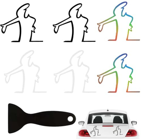 7 Stück Autoaufkleber Lustig, Aufkleber Auto Lustig, Sticker für Auto Strichmännchen Motiv mit Plastikbürste, Lustige Autoaufkleber für Heckscheibe Stossstange, Einfache Anbringung und Entfernung