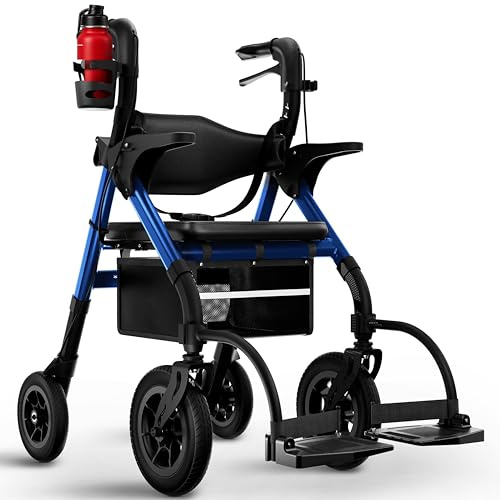 WALCORA Rollator Rollstuhl 2-in-1 Gehhilfe für Senioren mit Sitz – NEUHEIT 2026 – Outdoor & Indoor Wohnung – Faltbar & Leicht – Klappbar Gummireifen Leichtgewicht Gehwagen Walker Wheelchair Kaufen