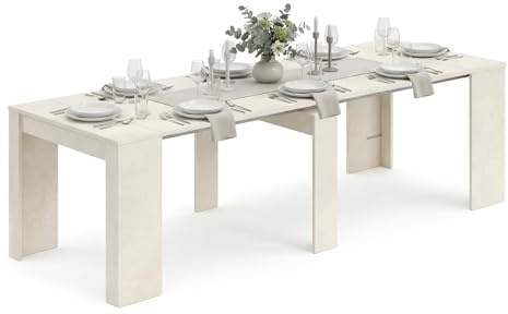 duehome | Mesa de Comedor, Consola, Mesa Extensible, Mesa para Salon, Recibidor o Cocina, Acabado en Microcemento Beige, Modelo Denis, Medidas: 50-235 cm (Largo) x 90 cm (Ancho) x 78 cm (Alto)