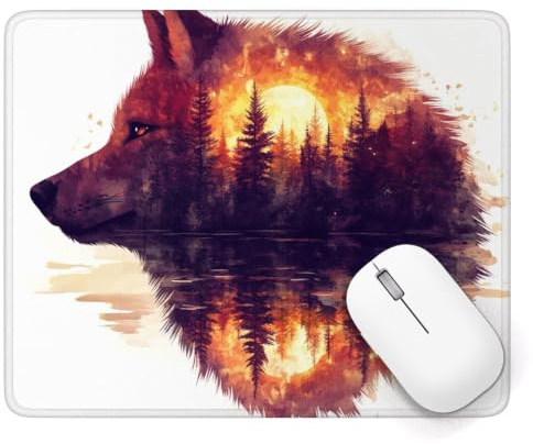 Alfombrilla Ratón 340 x 280 mm, Lobo Alfombrilla Ratón Gaming, A-1295 | Pequeña Mouse Pad con Impermeable y Antideslizante, Mousepad Bosque Mejora la Precisión y Velocidad, para PC Teclado Gamer