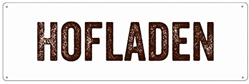 Interluxe METALLSCHILD Shabby Vintage Blechschild HOFLADEN Landwirt Laden Bauer Demeter