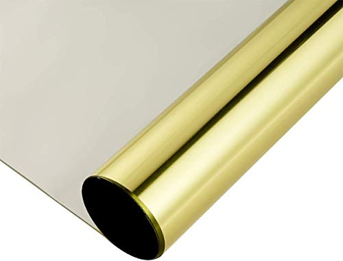 Privacy Window Film One Way Mirror Adhesive Reflective Window Tint Anti UV Heat Control Glass Film for Home and Office Daytime Privacy Protection 17.7Inch x 10Feet, Gold Silver