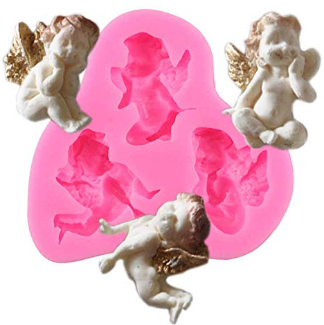 DUBENS 3 Hohlräume Fee Engel Baby Fondant Form Angelic Cherub mit Flügeln Silikonform für Kuchen Fondant Schokolade Polymer Clay Formen Kuchen Topper Dekoration