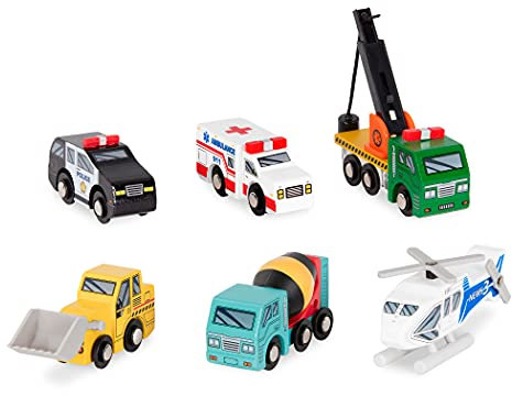 Battat – Wood Cars For Kids – 6 Pieces Toy Vehicle Set – Mini Rescue & Construction Vehicles – Toddler Truck Toys – 3+ Years– Wooden Vehicles Set 1